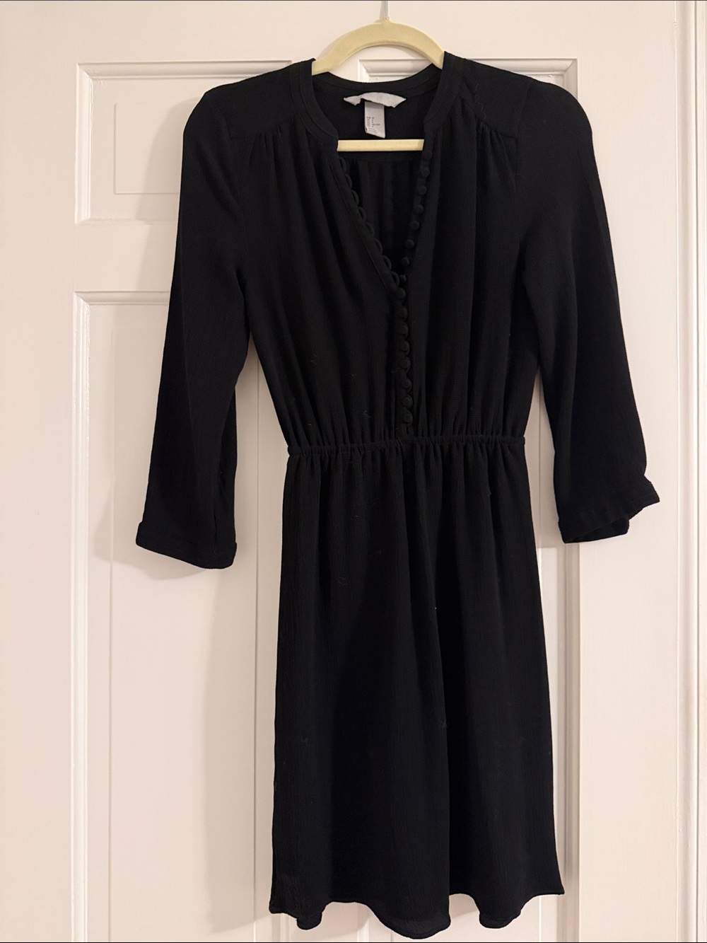 H&M Black Long-Sleeve Button-Front Midi Dress